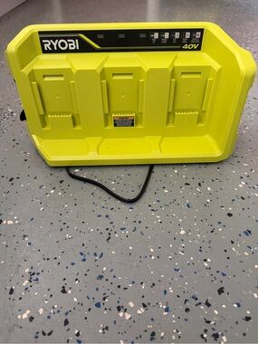 RYOBI 40V Triple Battery Charger in High-Visibility Yellow.  Brand new. No box.